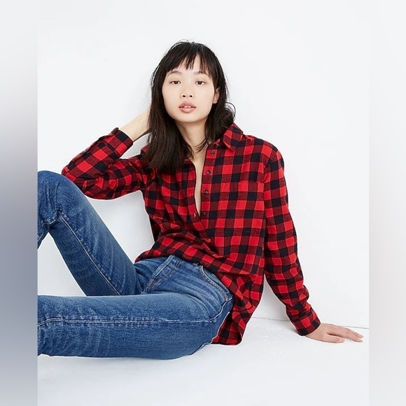 Madewell Flannel Popover Shirt in Buffalo Check, Size M - Picture 1 of 8